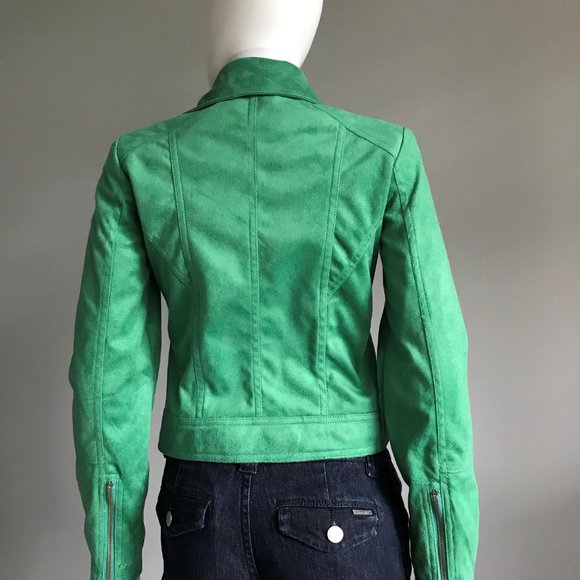 Green Jacket - Faux Suede Biker Jacket in Green - Picture 2 of 5